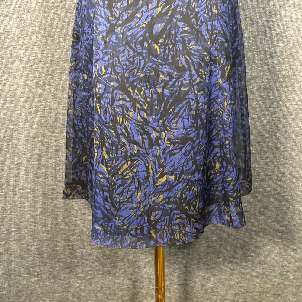 Kensie Womens Abstract Print Ruffle Mesh Sleeveless Dress Blue Black Small - Picture 10 of 15